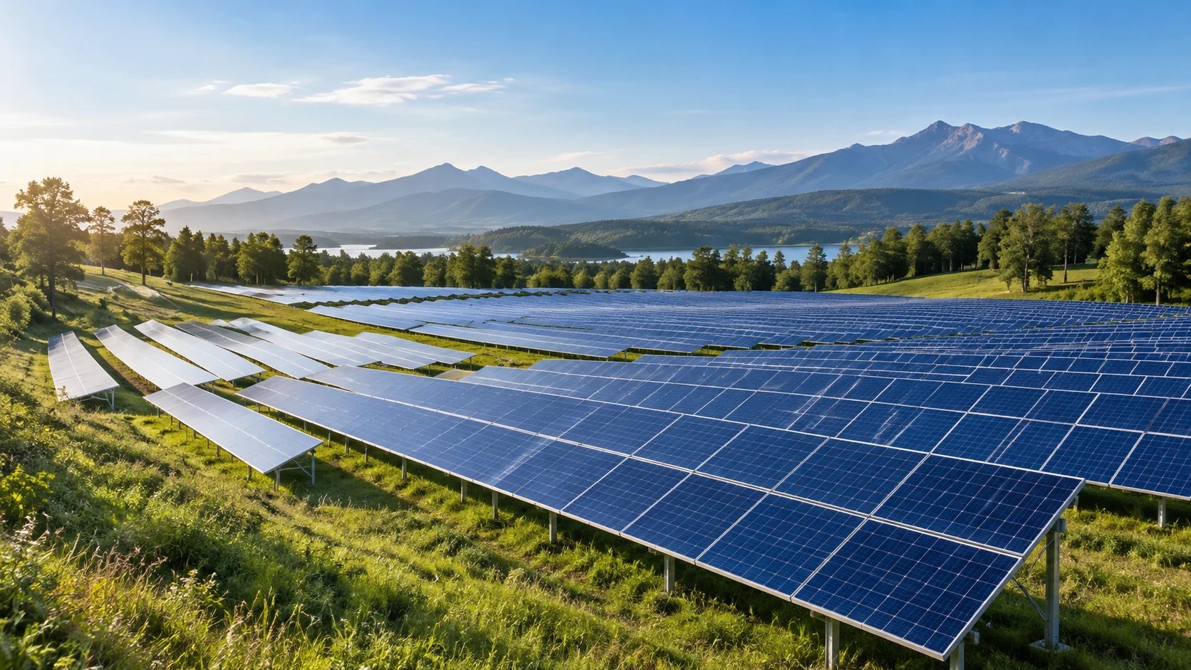 Paneles solares integrados en un paisaje verde